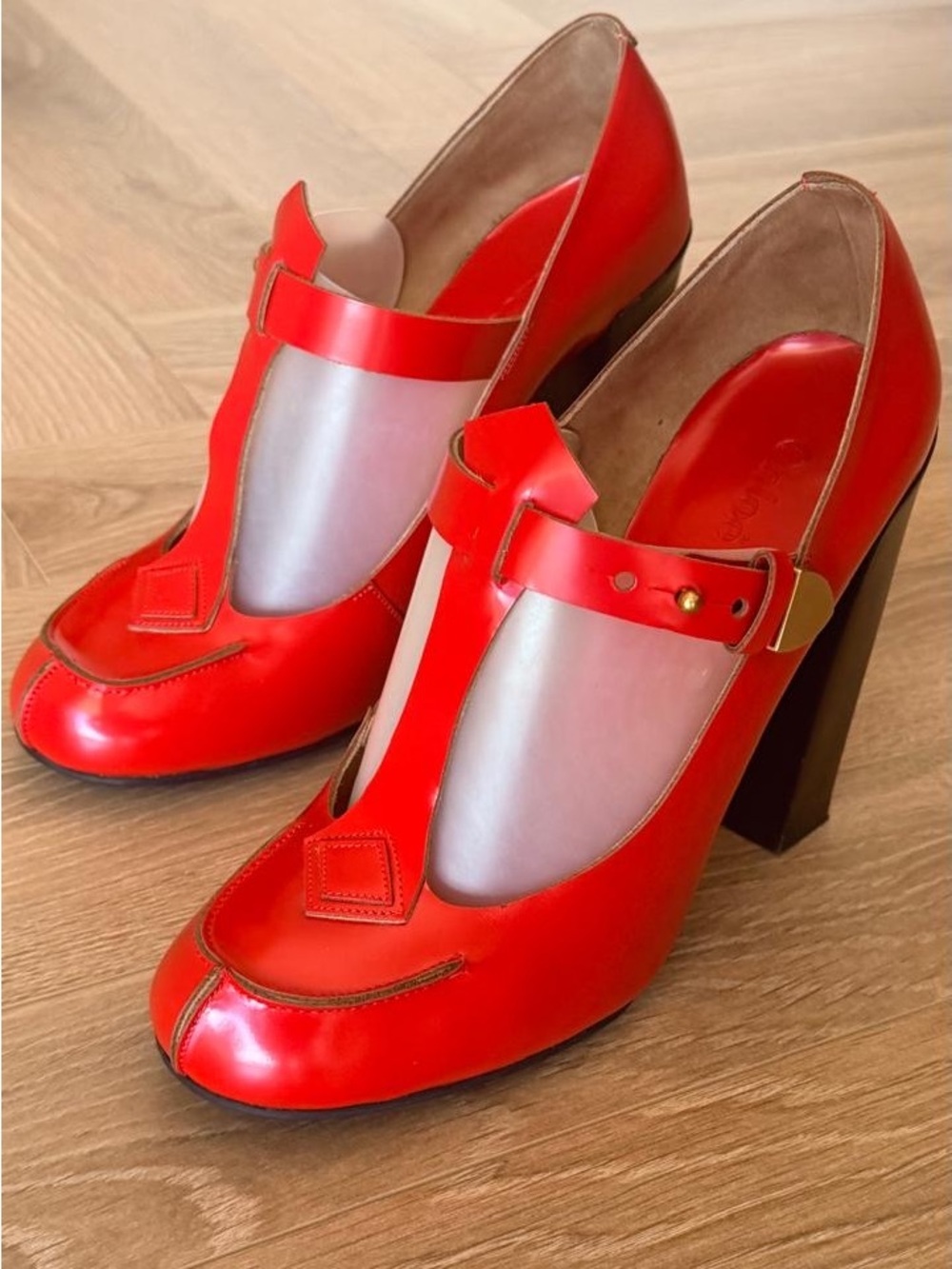 Chloe Leather Mary Jane Block Heel Pumps Harvard SPAZZ CALF 306 GINGER - Picture 2 of 12